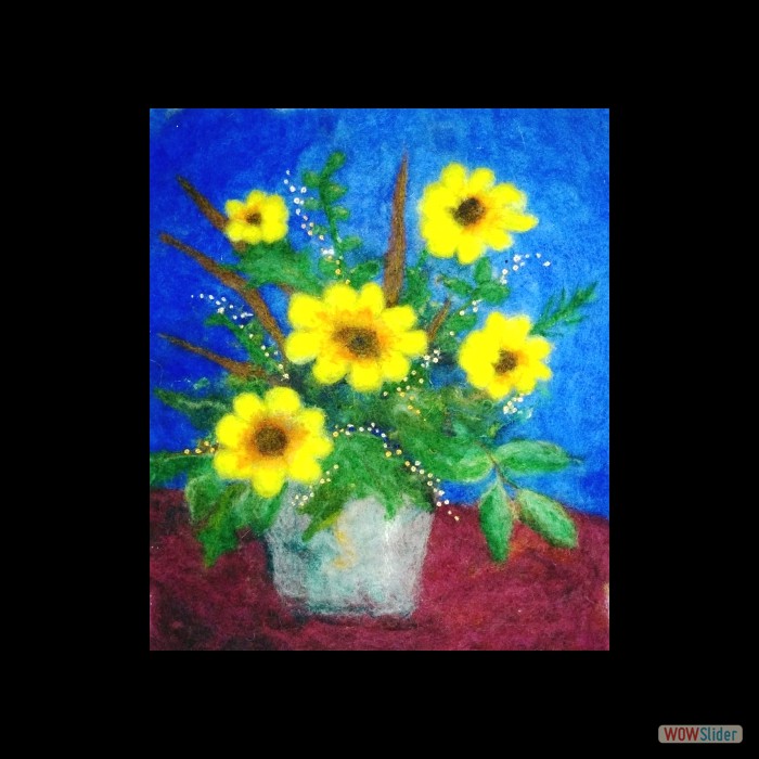 Wool Art - Vase with Flowers - Frame 16 in by 14  in - $175